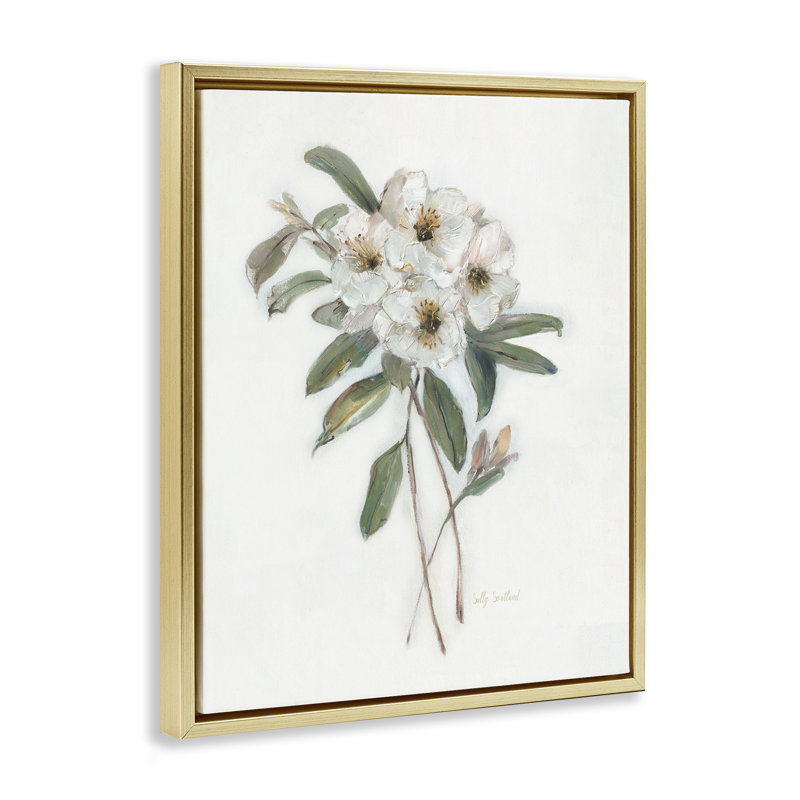 Cadre flottant Flower Sprig, par Sally Swatland, H 31 po x l 25 po, Cadre flottant métallique doré