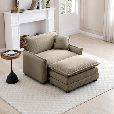 Single Deep Seat Sofa With Footstool With One Pillow, Suitable For Living Room And Bedroom, Club Multiple Occasion Corduroy