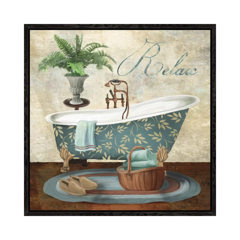 Bath Relax by Conrad Knutsen - Painting on Canvas, Black Framed Canvas, 45.72 cm H x 45.72 cm W