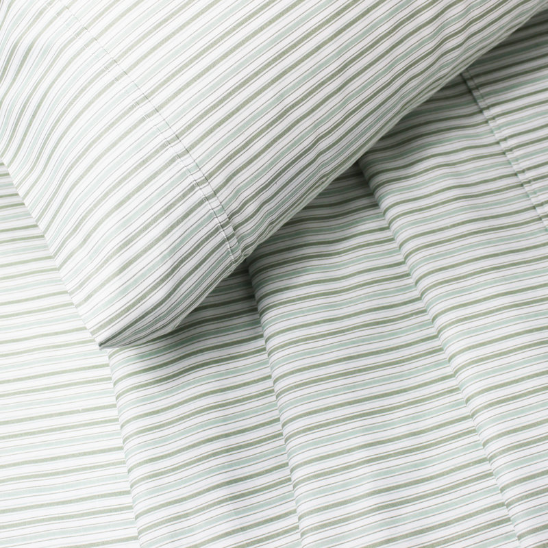 Ensemble de draps en percale 100% coton rayé 200 fils Selma, Vert, Ensemble de drap pour lit très grand avec drap-ho