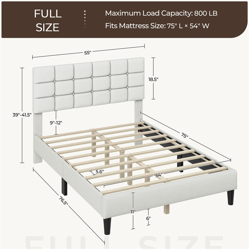 Lit plateforme tapissier Contemporary, Double, Beige