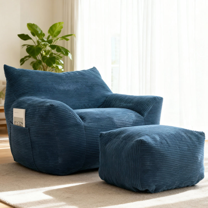 Fauteuil à billes en velours côtelé, Velours côtelé bleu
