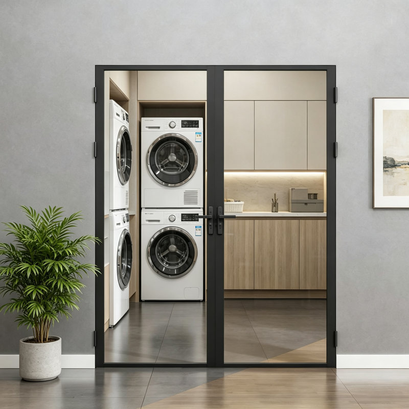 Portes intérieures doubles vitrées Full-Lite de 56 po × 80 po, portes françaises en aluminium noir mat pour le salon et la salle à manger