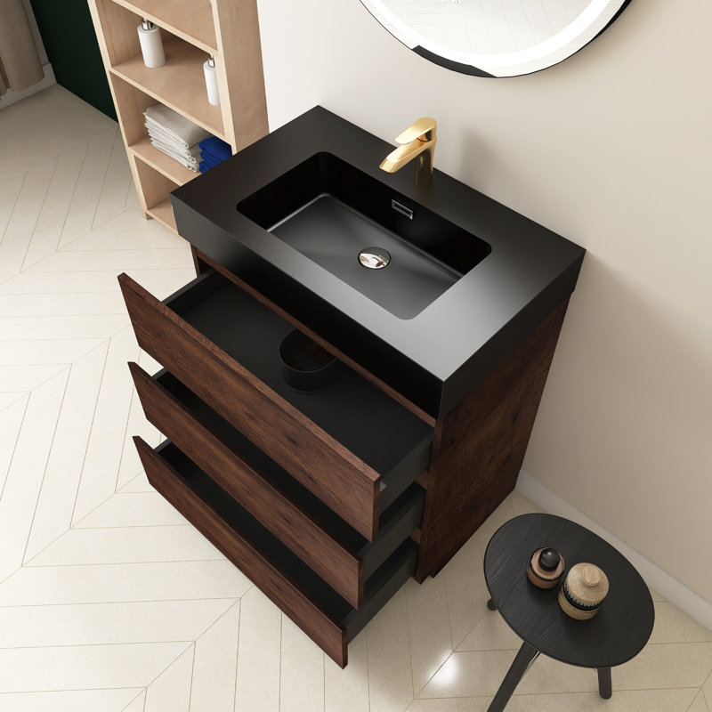 Meuble-lavabo simple 30 po avec comptoir Romen, Noir, Noyer