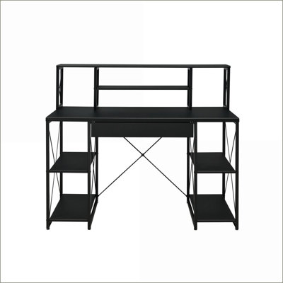 Desks, Modern Black Writing Desk with 1 Drawer &amp; 8 Compartments | 47” Top | Black | Synthetic Wood