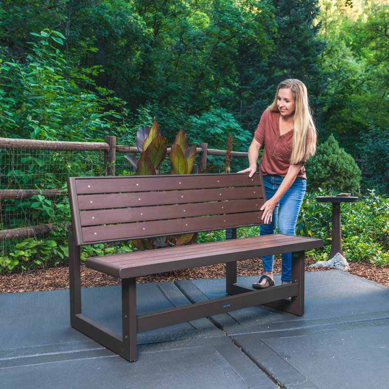 Mocha Brown Polystyrene Convertible Outdoor Bench with Steel Frame