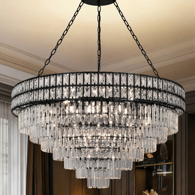 Imma Crystal Empire Chandelier, Black, 21.85" H x 39.17" W x 39.17" D