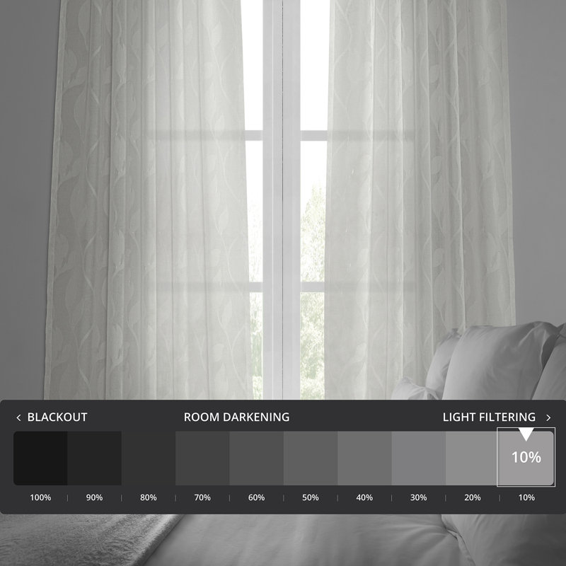 Faux Linen Sheer Curtains for Bedroom, Living Room Curtains for Large Window Single Panel Drape, 50" W x 108" L