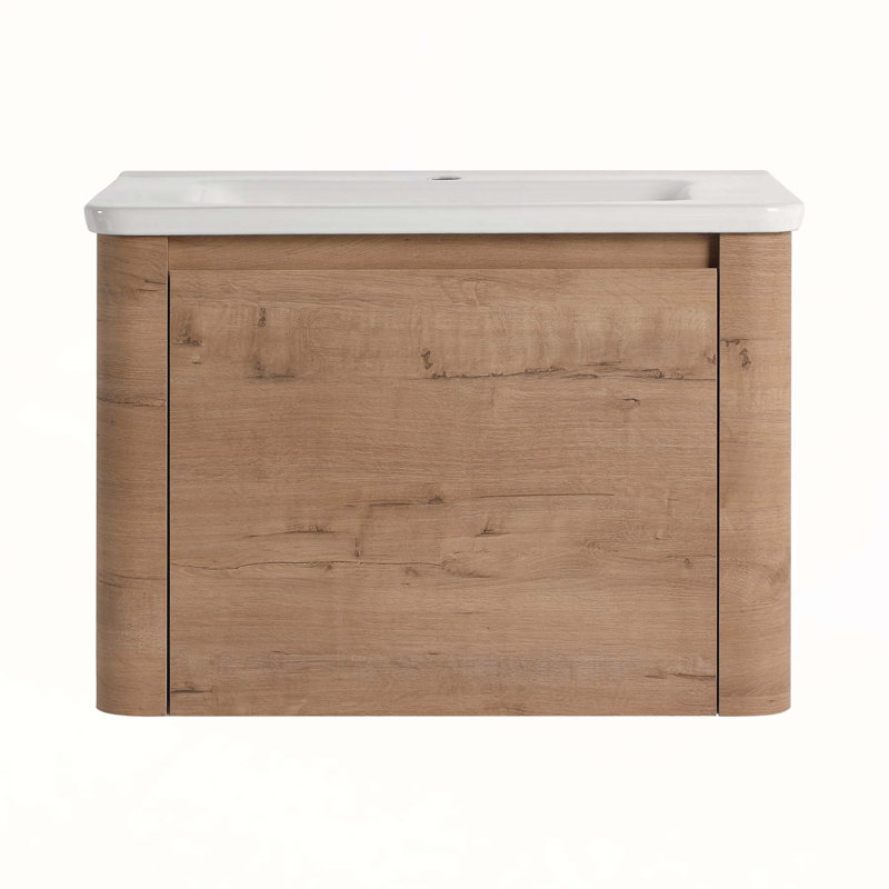 Meuble-lavabo mural 28 po avec lavabo en céramique blanche et porte à fermeture en douceur, design élégant et peu encombrant