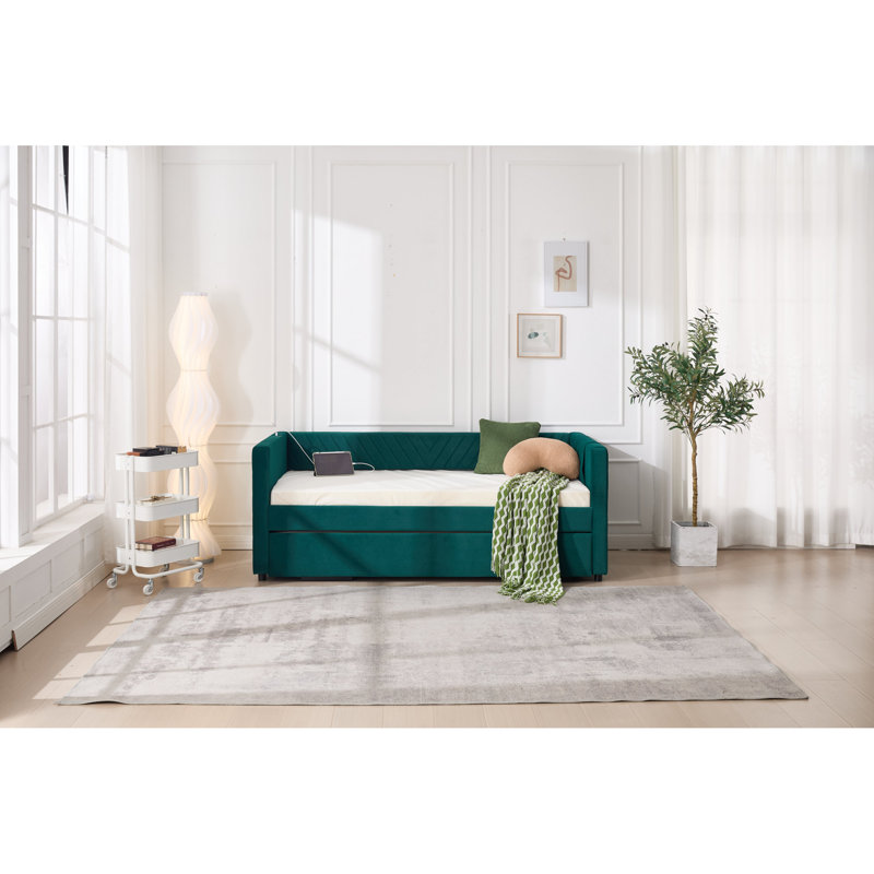 Lit de jour usb en velours de conception moderne pour chambre à coucher et chambre d'amis