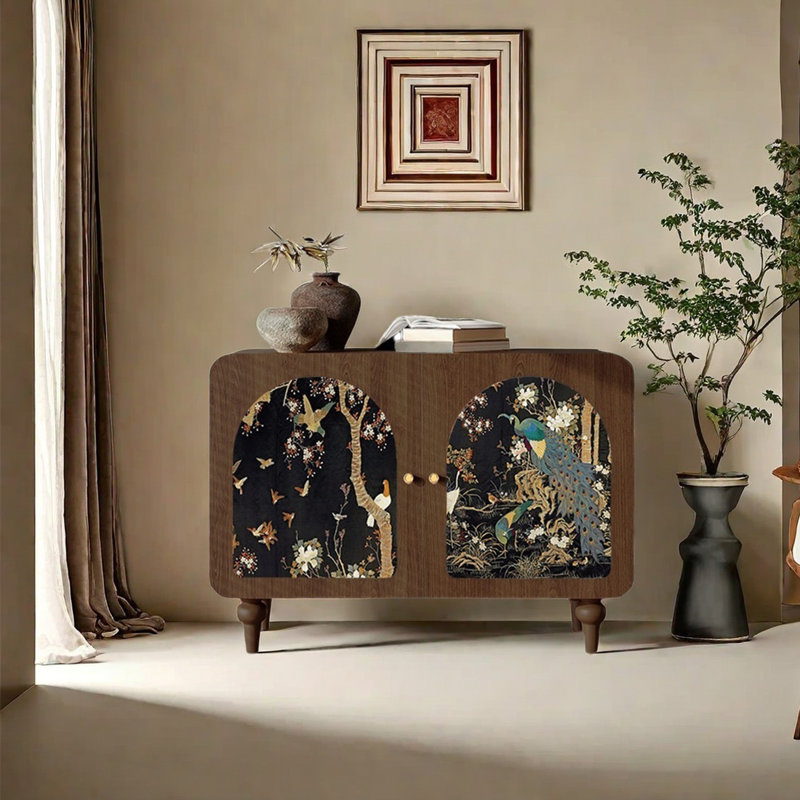 Armoire d'appoint grande capacité à motif artistique, Brun noyer