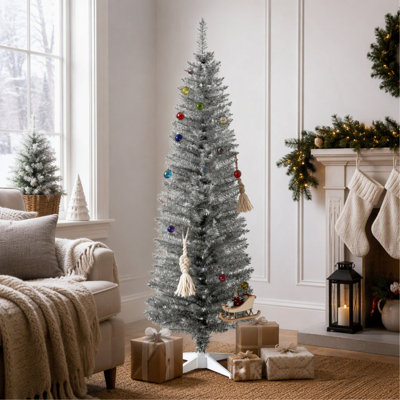 Sapin de Noël élancé, sapin de Noël artificiel en forme de crayon avec 390 extrémités de branches réalistes et support en plastique