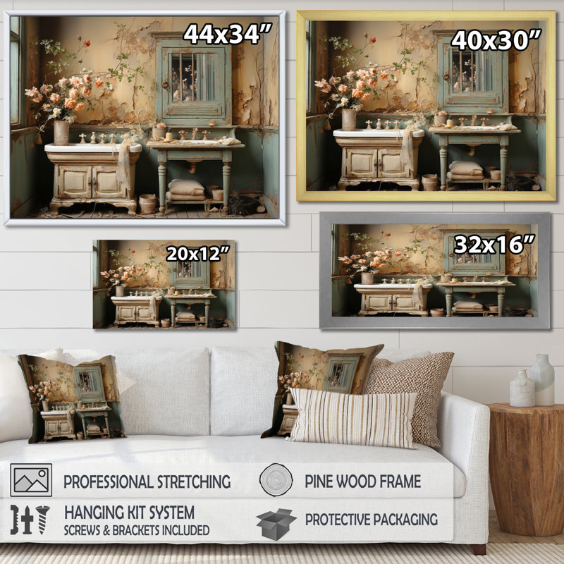 «Bathroom Bathroom Bathroom Vintage Charm II», art encadré pour la salle de bain, H 12 po x l 20 po x P 1 po