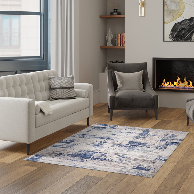 Tapis d'intérieur lavable en machine HGTV Everyday Chic, Bleu, Rectangulaire 6 pi x 9 pi