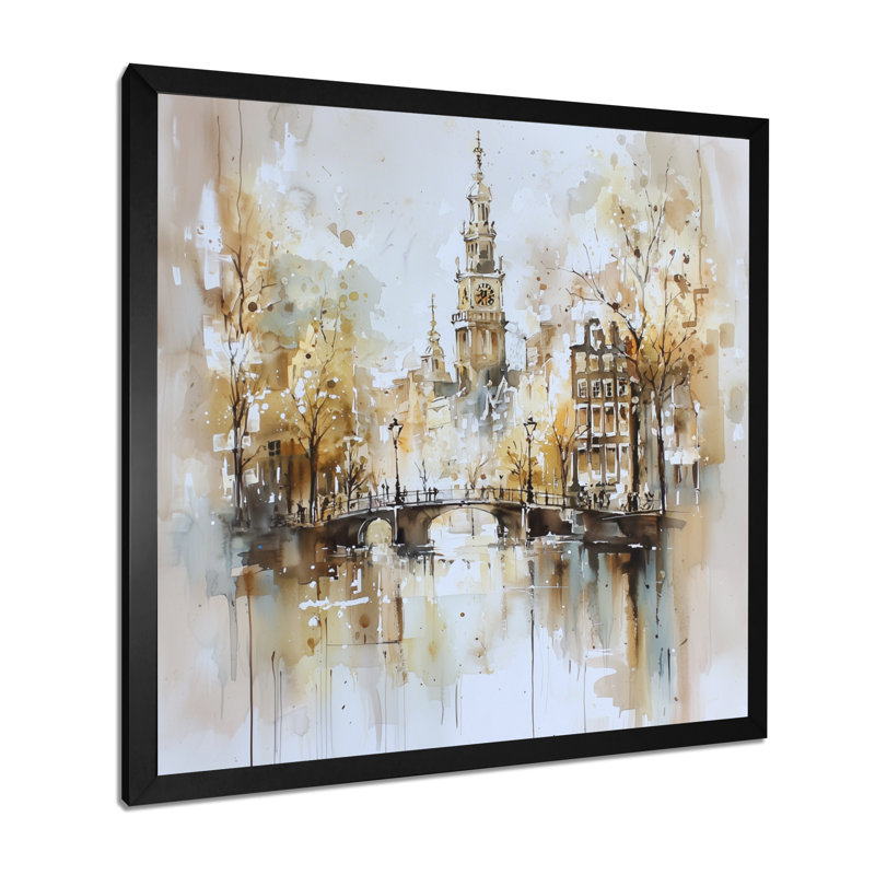 Watercolor Amsterdam Soft Dreamy Architecture I - Amsterdam Wall Art Living Room, H 36 po x l 36 po, Reproduction encadrée