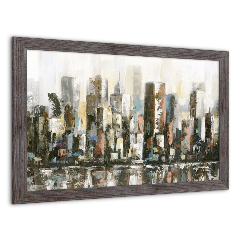 Paysage urbain réfléchissant - Peinture, H 24 po x l 36 po x P 0,75 po, Cadre photo gris en acrylique