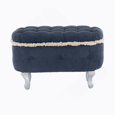29.5'' Storage Benches, End Of Bed Bench With Button-Tufted, Fabric Upholstered Storage Ottoman, Window Bench With Fringe, Shoe Cabinet Bench, Footboard Bench For Bedroom, Entryway, Cloakroom,Blue