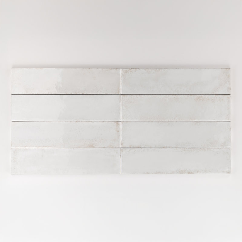 Metallica 2.5" x 9.5"  Bejmat Glossy Porcelain Tile, White