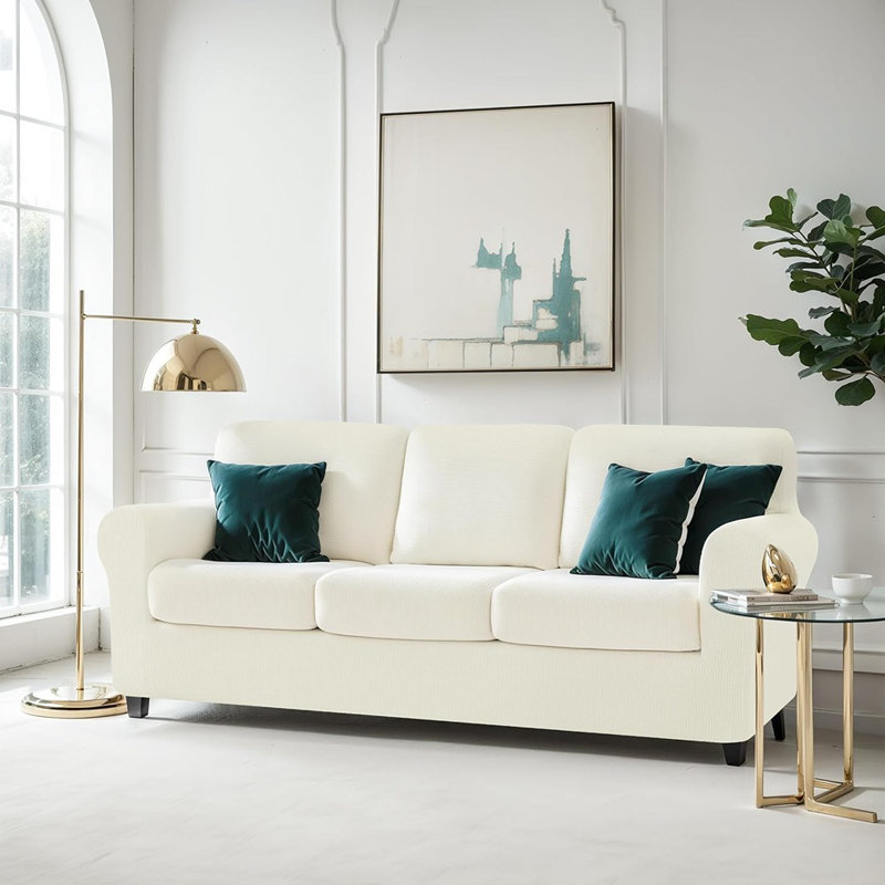 Ensemble de housse de canapé 7 pièces - Grand - crème, lavable, housses extensibles avec dossier et housses de coussin séparés, protecteur de meubles antidérapant pour animaux de compagnie