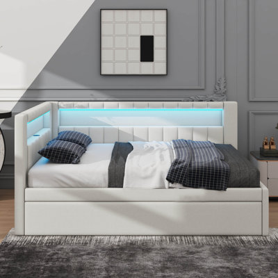 Dimension Upholstered Platform Bed With USB Ports, LED Illumination, And A Concealed Trundle