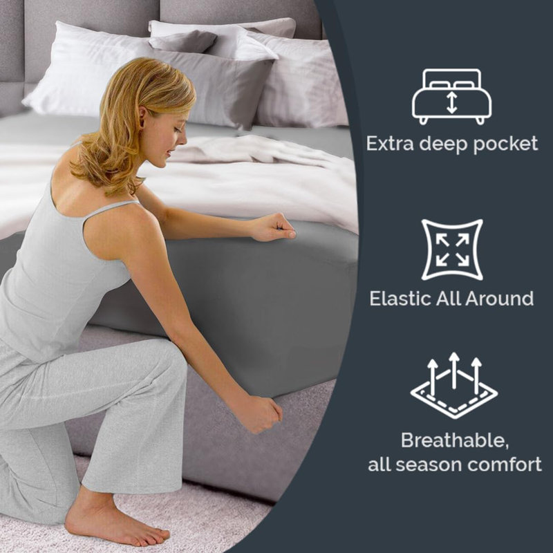 Extra Deep Pocket Fitted Sheet Only, Cooling & Breathable Bed Sheet, Soft, Fits 18–24 Inch Mattress, Full, Dark Gray