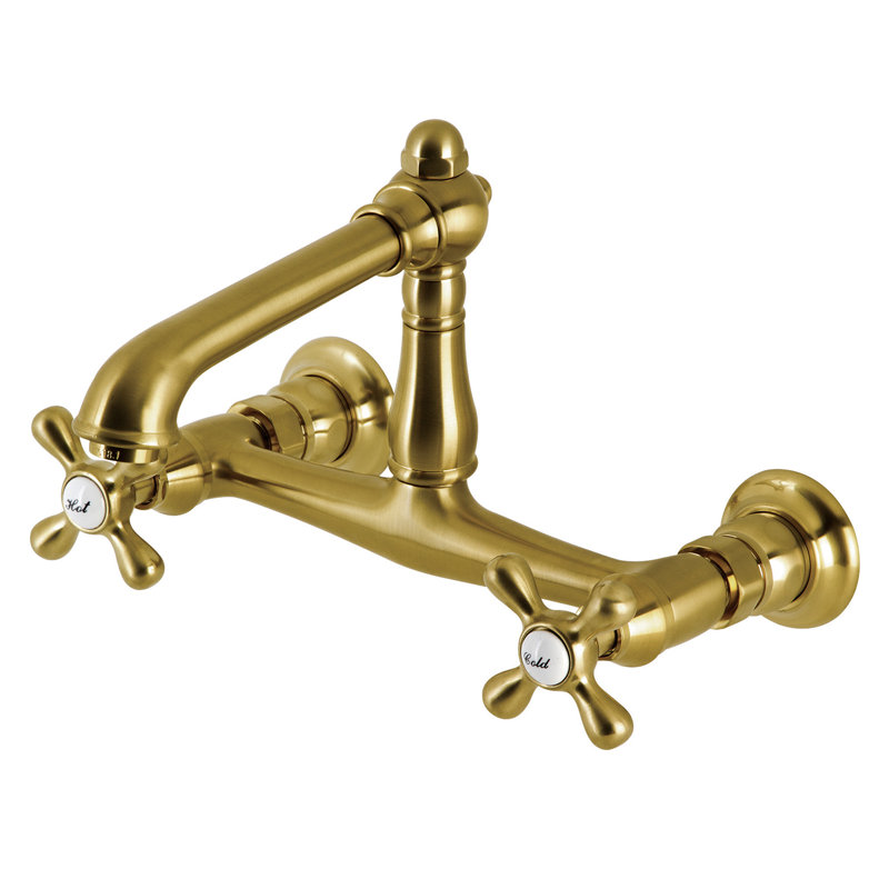 Kingston Brass English Country Two-Handle 2-Hole Wall Mount Bathroom Faucet, Brushed Brass