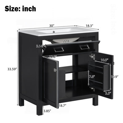 Ensemble de meuble-lavabo moderne 60 po noir avec lavabos doubles (séparés), lavabos doubles en céramique, tablette réglable, portes à fermeture en douceur et tiroir rabattable - Solution de salle de bain moderne pour salles de bain spacieuses