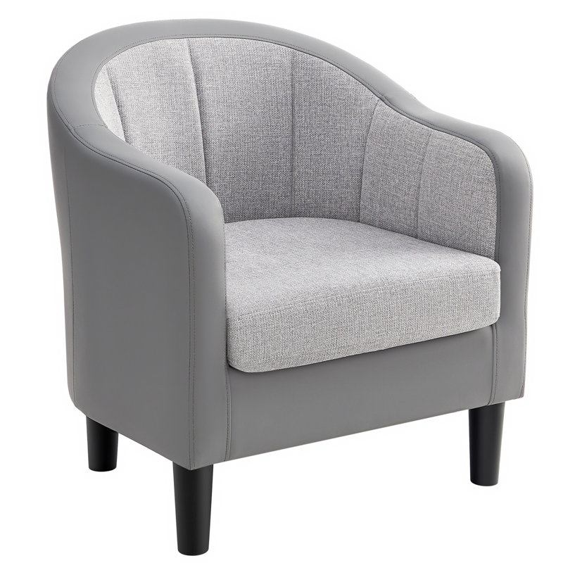 Fauteuil demi-tonneau Alina, Mélange de tissu gris mystique à aspect lin