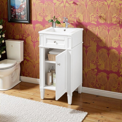 16-Inch Freestanding Bathroom Vanity With Ceramic Sink And Solid Wood Construction
