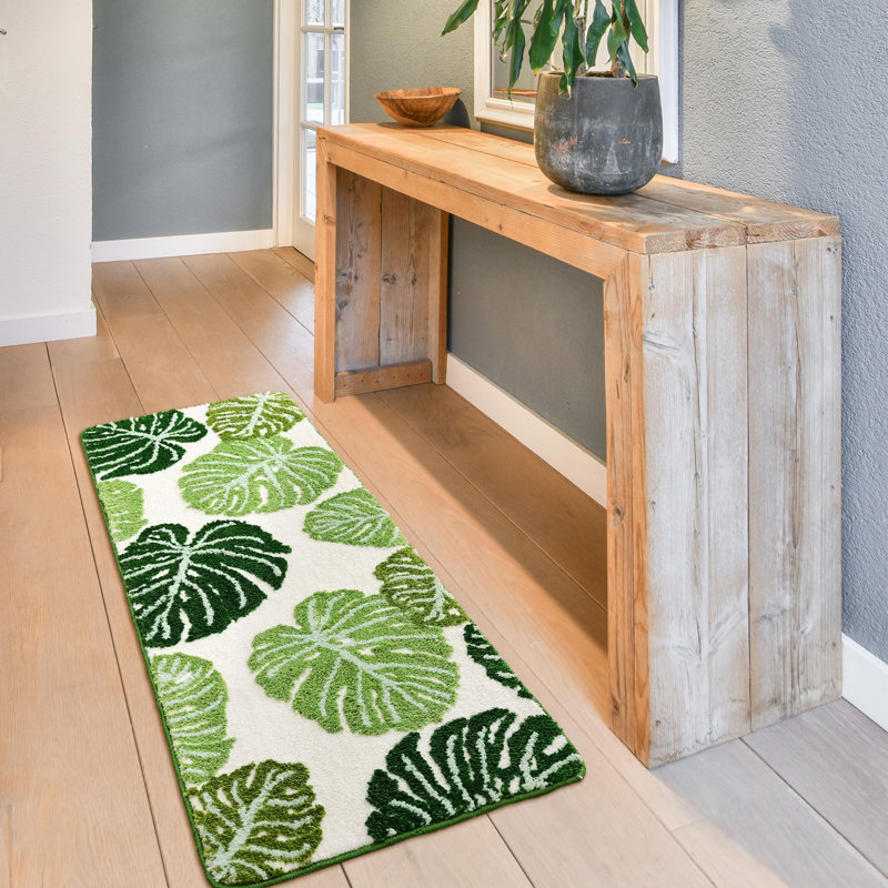  Tapis à feuilles Monstera, tapis de salle de bain long pour tapis de salle de bain vert, tapis de cuisine pour la chambre à coucher, tapis lavables et anti-dérapants, moelleux et esthétique (50 po x 20 po)