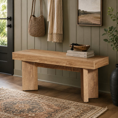 Farmhouse Wooden Dining Bench MDF Kitchen Table Bench with Triangle Base and Thick Seat Easy to Assemble for Dining Room Kitchen Entryway and Hallway