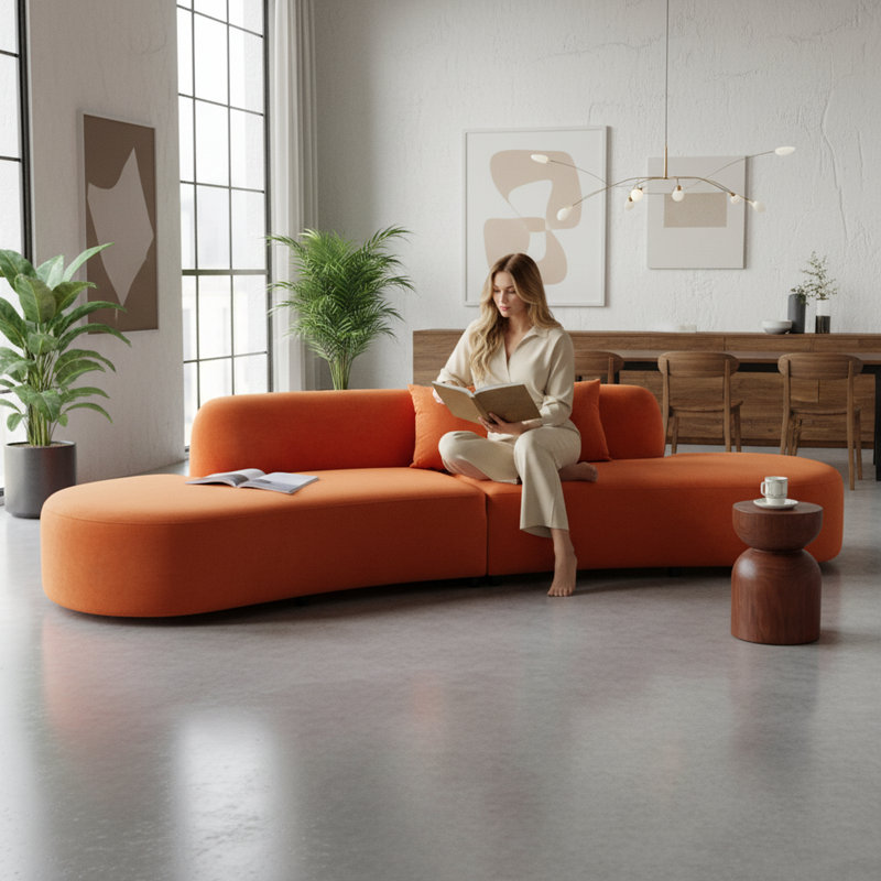 Canapé incurvé de 132,3 po de largeur, Rouge-orange