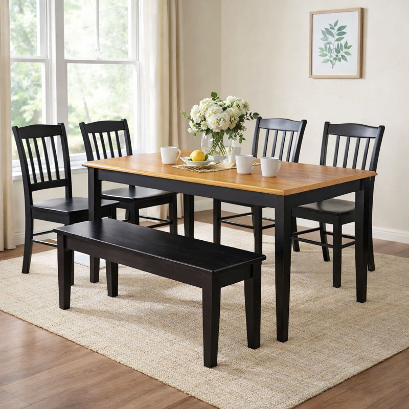 Weldy 6 - Person Dining Set, Oak/Black Chair