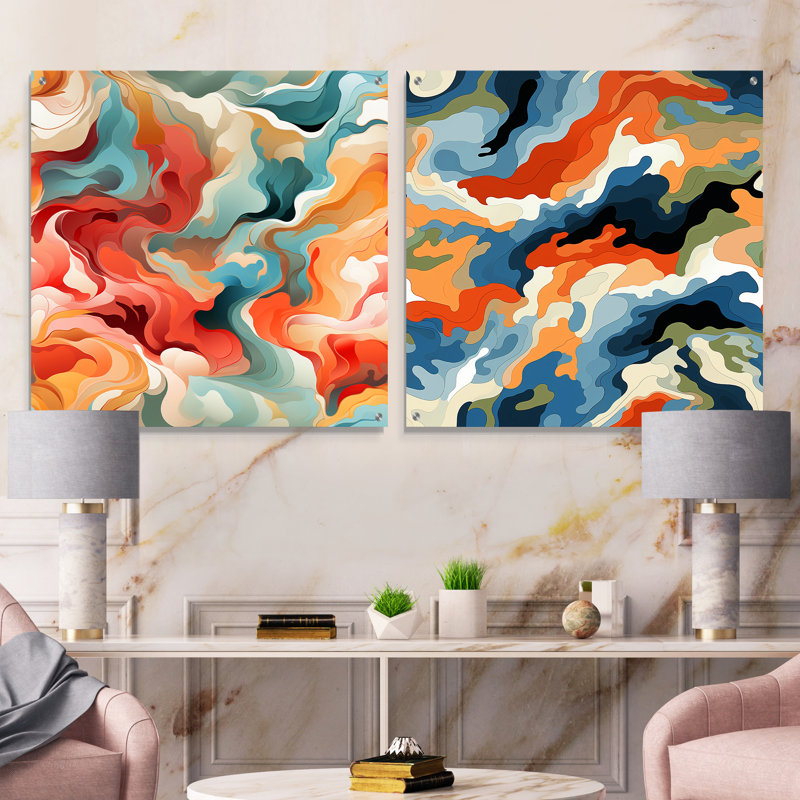 Cordovi - Ensemble de 2 reproductions d'art abstrait en acrylique sur verre, H 16 po x l 33 po