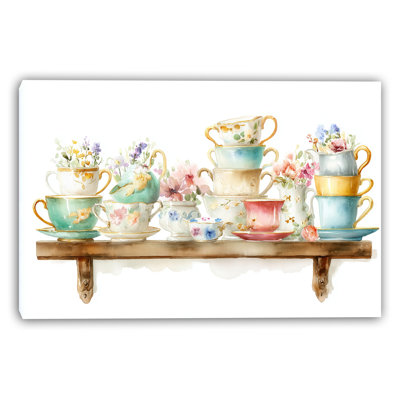 Pastel Tea Shelf Wrapped Canvas Wall Art