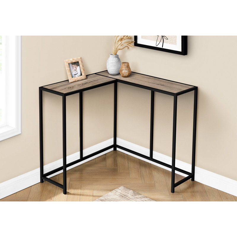 Console pour salon, hall d'entrée - Conception d'angle étroit avec stratifié taupe et support en métal noir