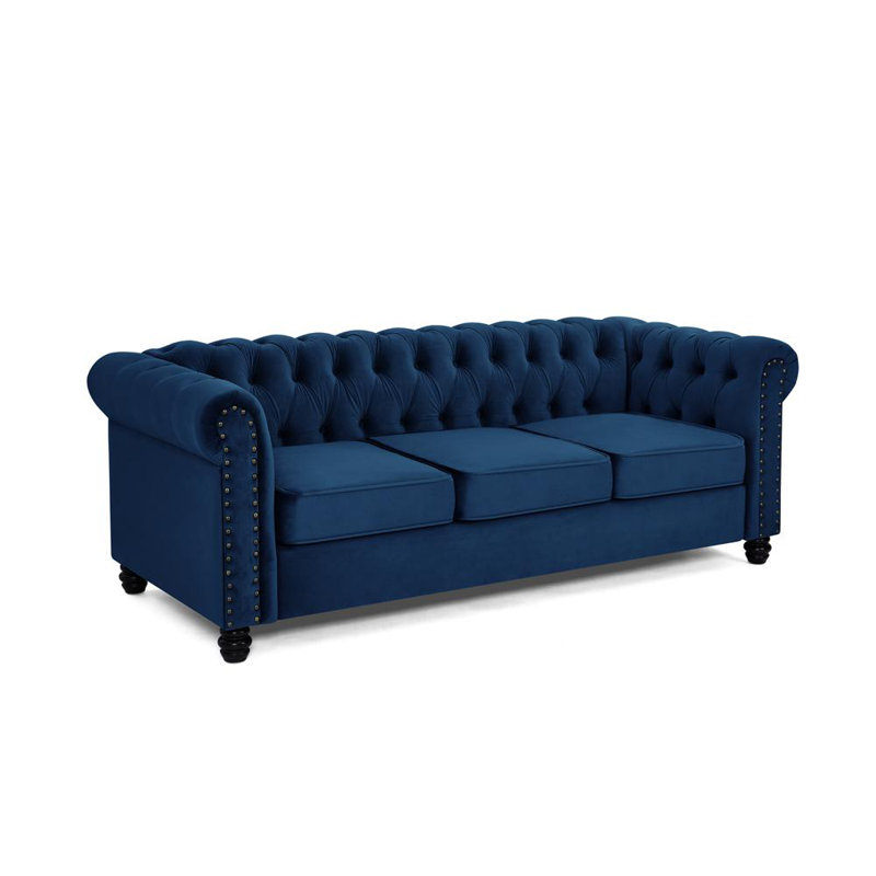 Chesterfield Velvet Sofa, Blue, 3