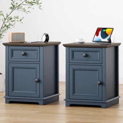 Azella 1-Drawer Frame End Table Set with Storage and Built-In Outlets