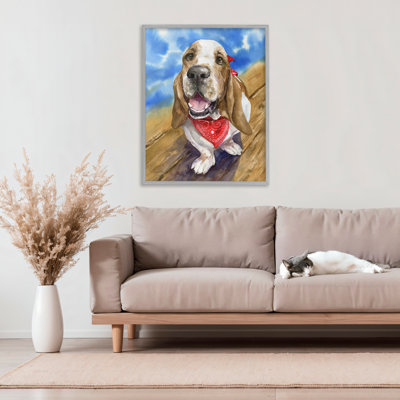 Basset Hound with Bandana Framed Giclee, design by George Dyachenko