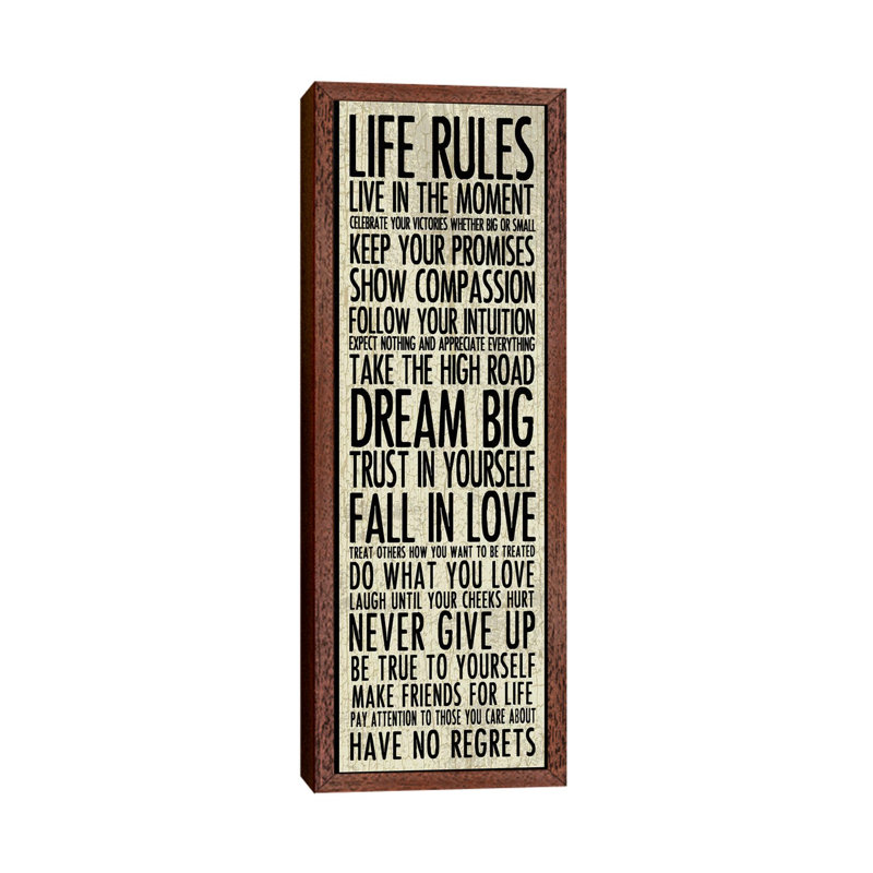Life Rules by Erin Clark - Wrapped Canvas Panoramic Print, 30.48 cm H x 91.44 cm W, Brown Framed