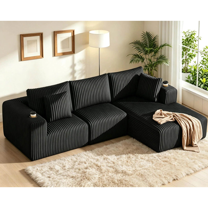 Canapé en L 108 po moderne, canapé modulaire rembourré avec coussin, canapé-lit à combinaison libre pour le salon, canapé à compression dans une boîte et aucun assemblage requis