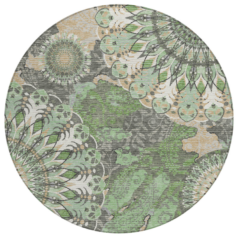 Machine Washable Indoor/Outdoor Chantille ACN2335 Paisley Rug, Round 8'