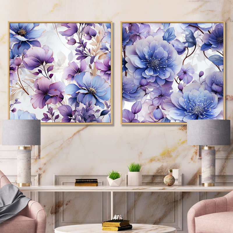 Gwendoline - Ensemble de salon mural floral 2 pièces, Encadrement brun, H 30 po x l 61 po x P 1 po