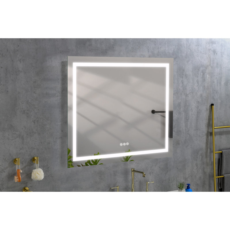 Miroir de salle de bain DEL, Brun, 36 po x 36 po
