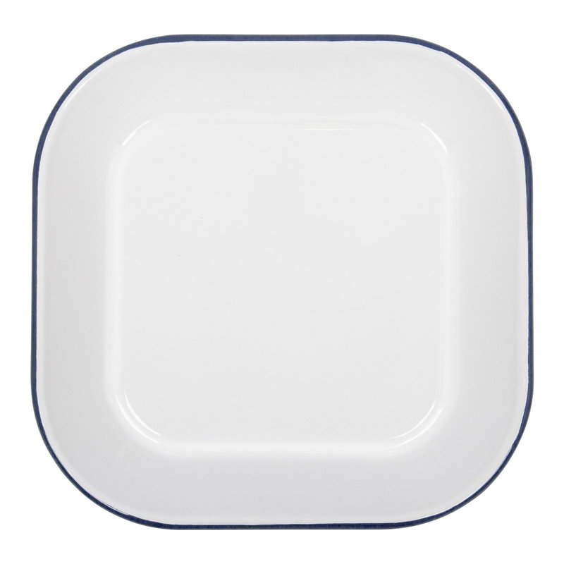 Argon Tableware - White Square Enamel Baking Tray - 24.5cm x 24.5cm, Blue