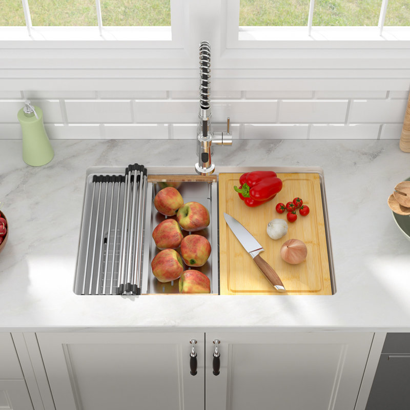 Lofeyo 28-In Granite Composite Workstation Undermount Kitchen Sink,Single Bowl Quartz Sink with Ledge,28"x19"x9.65"