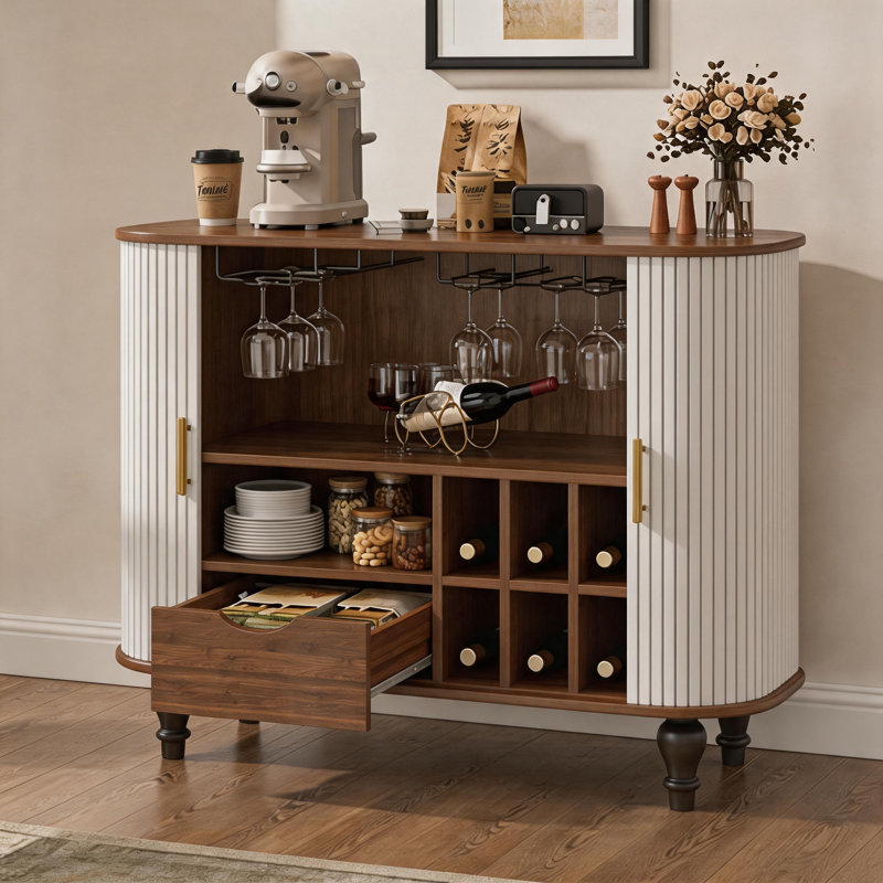 Bar 39 "Mid-Century avec cannelures et porte-bouteilles, White