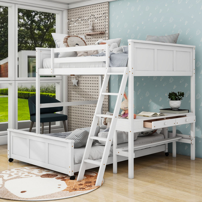 Jakavious Kids Bunk Bed with Drawers, Full Over Full, White