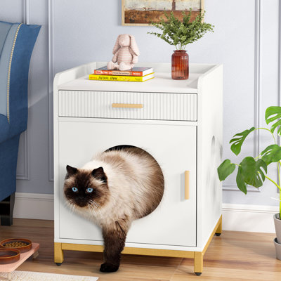 Cat Litter Box Enclosure With Storage Drawer