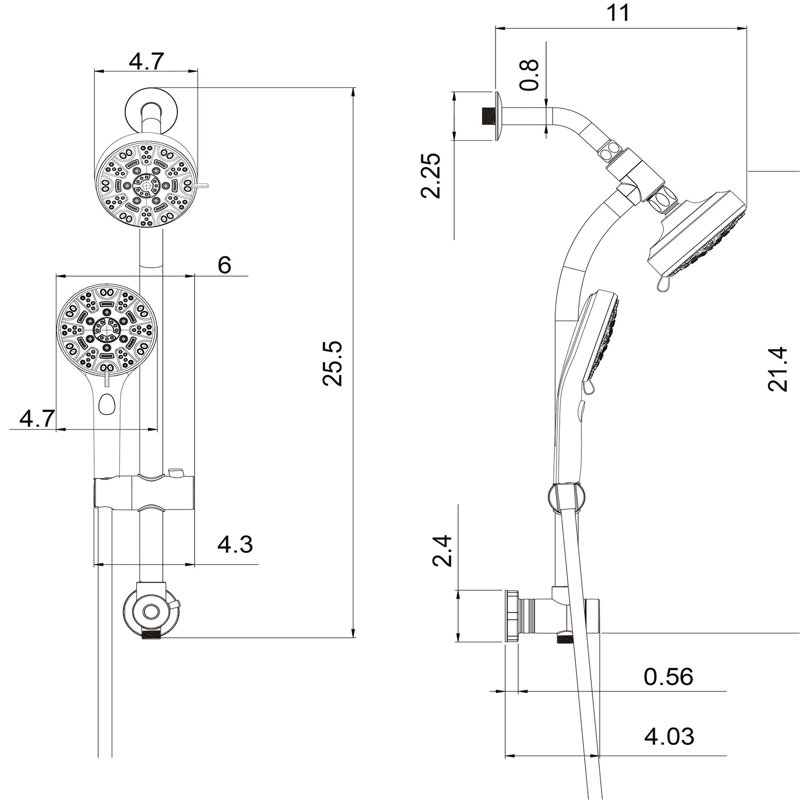 4.7" Rain Showerhead And 8 Hand Shower, Matte Black, Adjustable Slide Bar Pair Shower Showerhead, Kit,  Matte Black